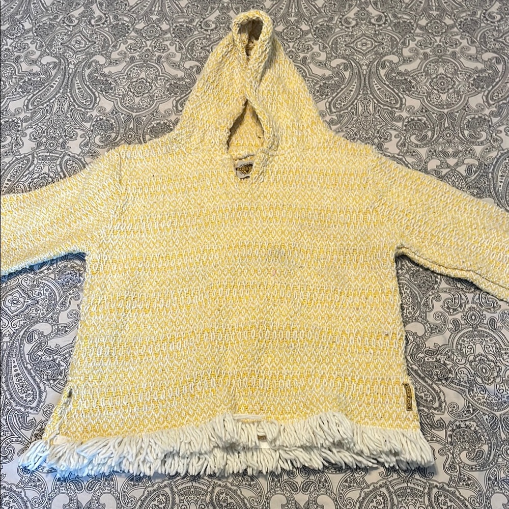 Pale Yellow Knitted Hoodie with Fringed Hem